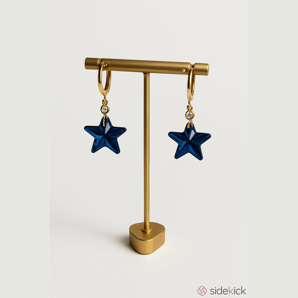 Gold Star Drop Earrings Multicolored Crystal NWOT